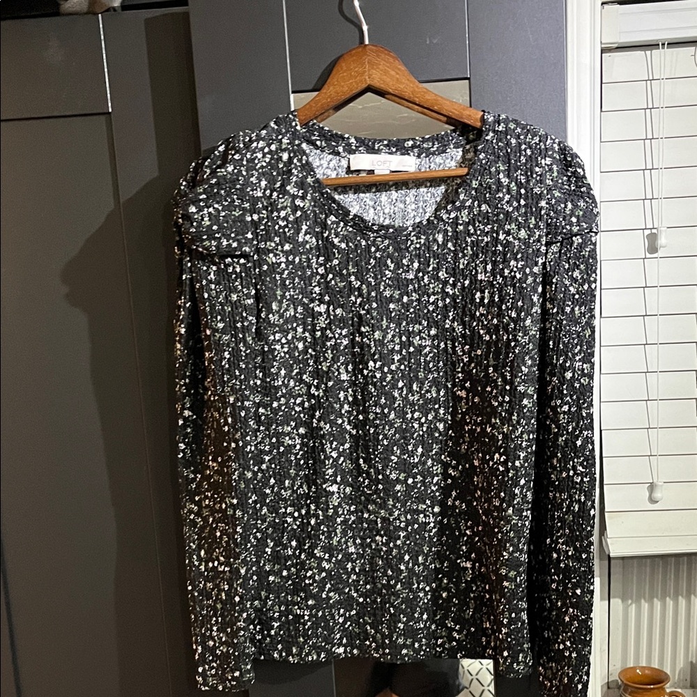 LOFT Black and White Floral Blouse